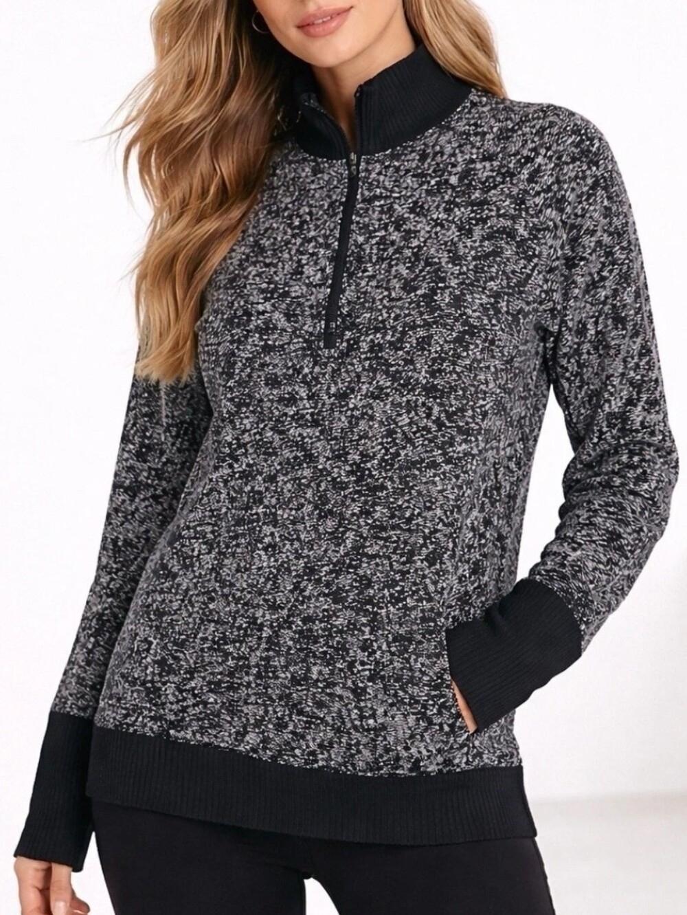 Lululemon Rest Less 1/2 Zip Pullover Black White 10 Slim Fit Athleisure Running